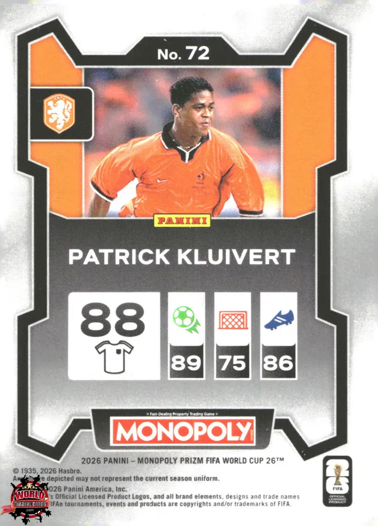 #PMPWC/072 | Panini | Monopoly | Prizm | FIFA World Cup | 2026 | Patrick Kluivert | Base