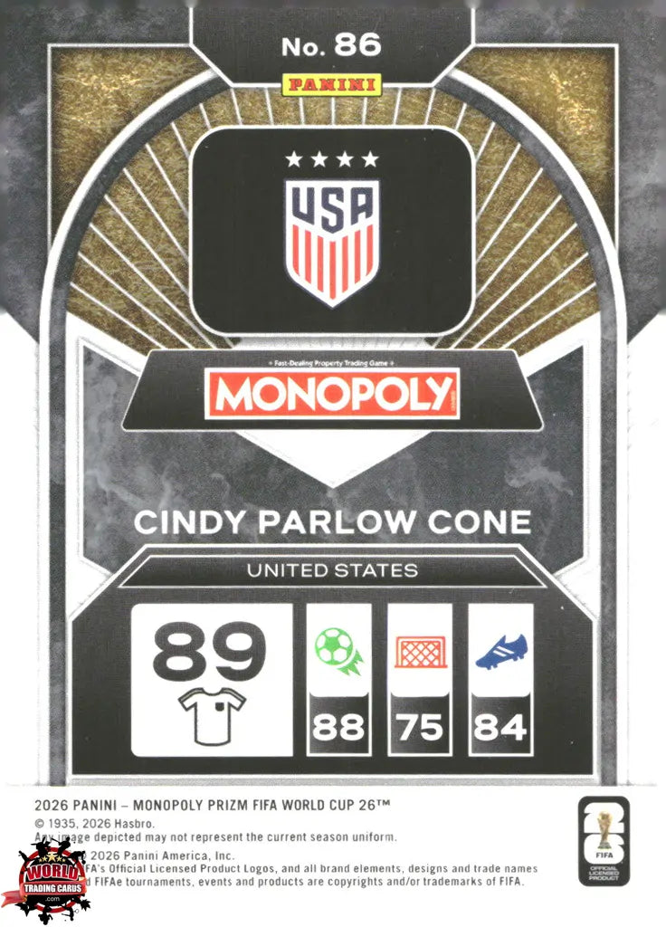 #PMPWC/086 | Panini | Monopoly | Prizm | FIFA World Cup | 2026 | Cindy Parlow Cone | Base
