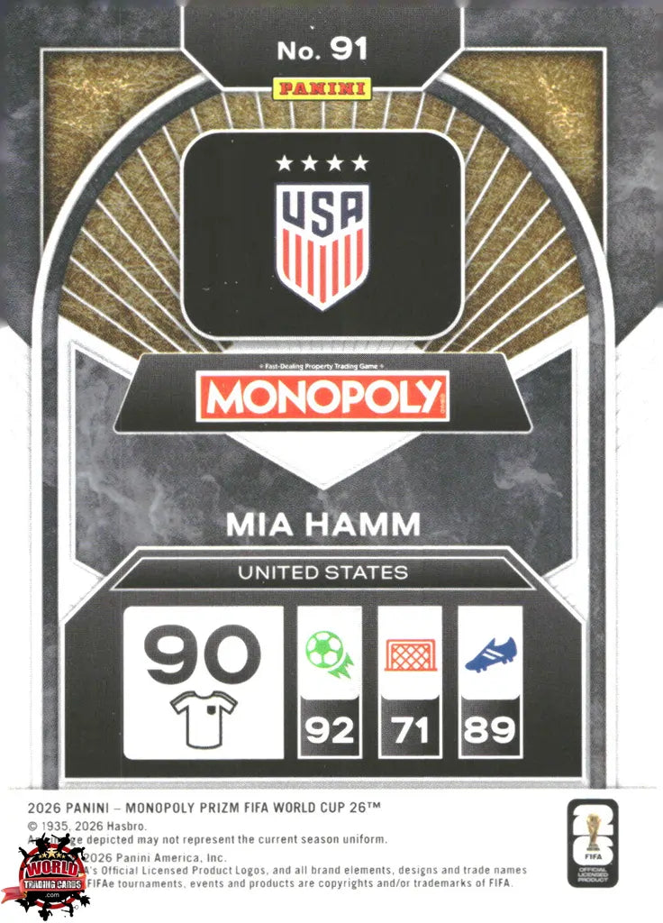 #PMPWC/091 | Panini | Monopoly | Prizm | FIFA World Cup | 2026 | Mia Hamm | Base