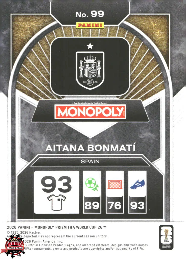 #PMPWC/099 | Panini | Monopoly | Prizm | FIFA World Cup | 2026 | Aitana Bonmati | Base