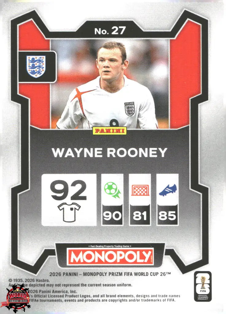 #PMPWC/027 | Panini | Monopoly | Prizm | FIFA World Cup | 2026 | Wayne Rooney | Base
