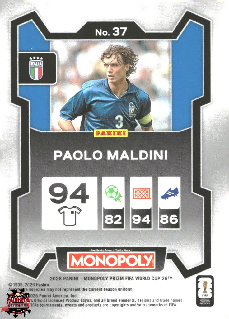 #PMPWC/037 | Panini | Monopoly | Prizm | FIFA World Cup | 2026 | Paolo Maldini | Base