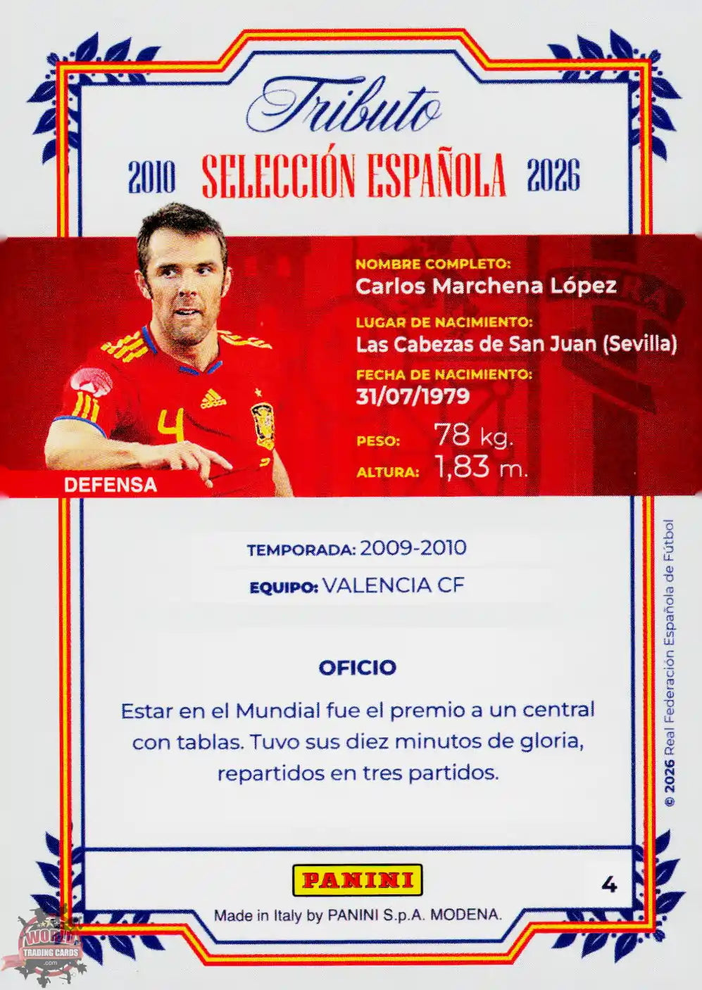 #PTBESP/04 | Panini | Tributo España | Vamos Campeones | 2026 | Sudafrica 2010 | Marchena