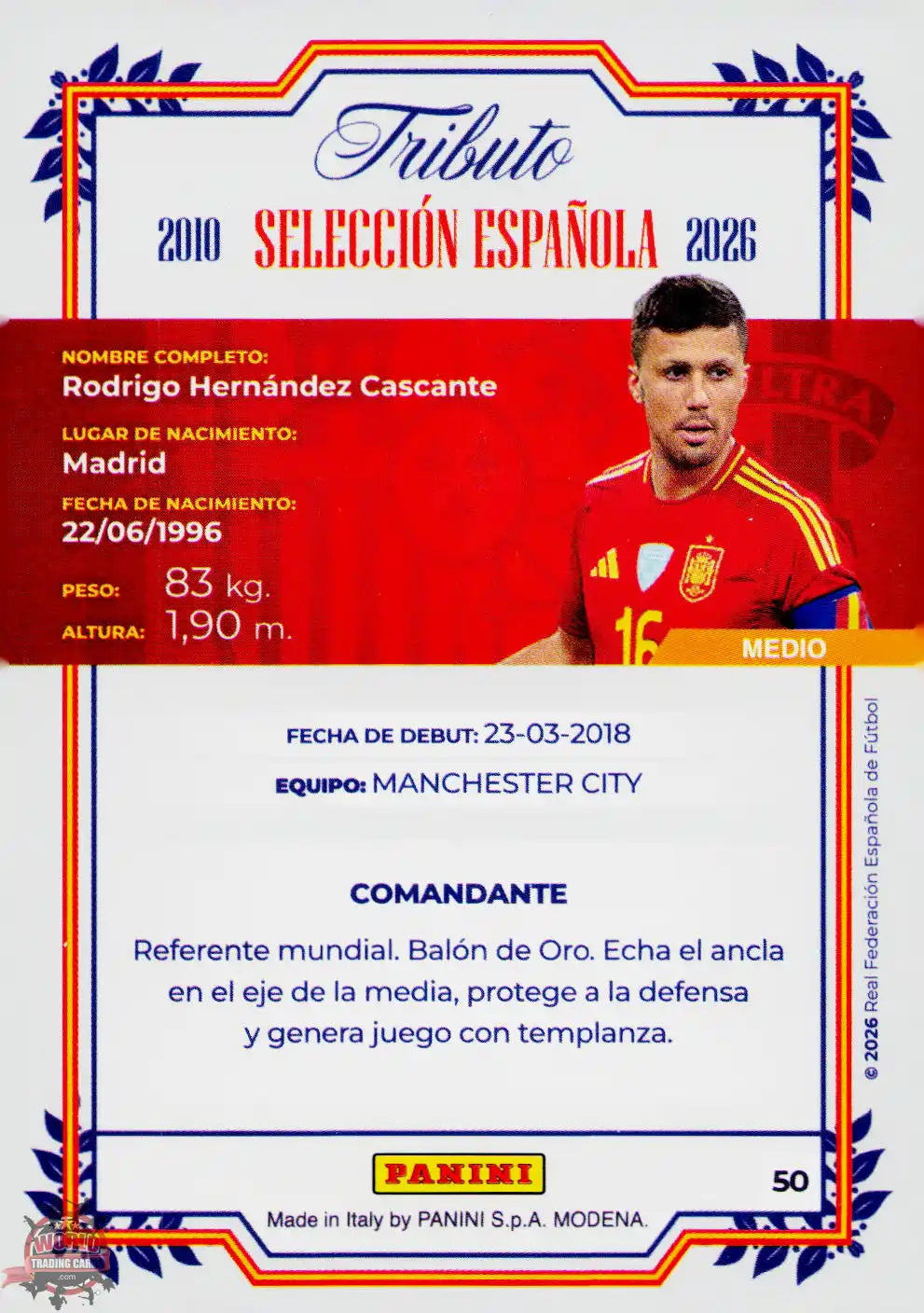 #PTBESP/50 | Panini | Tributo España | Vamos Campeones | 2026 | La Roja 2026 | Rodri