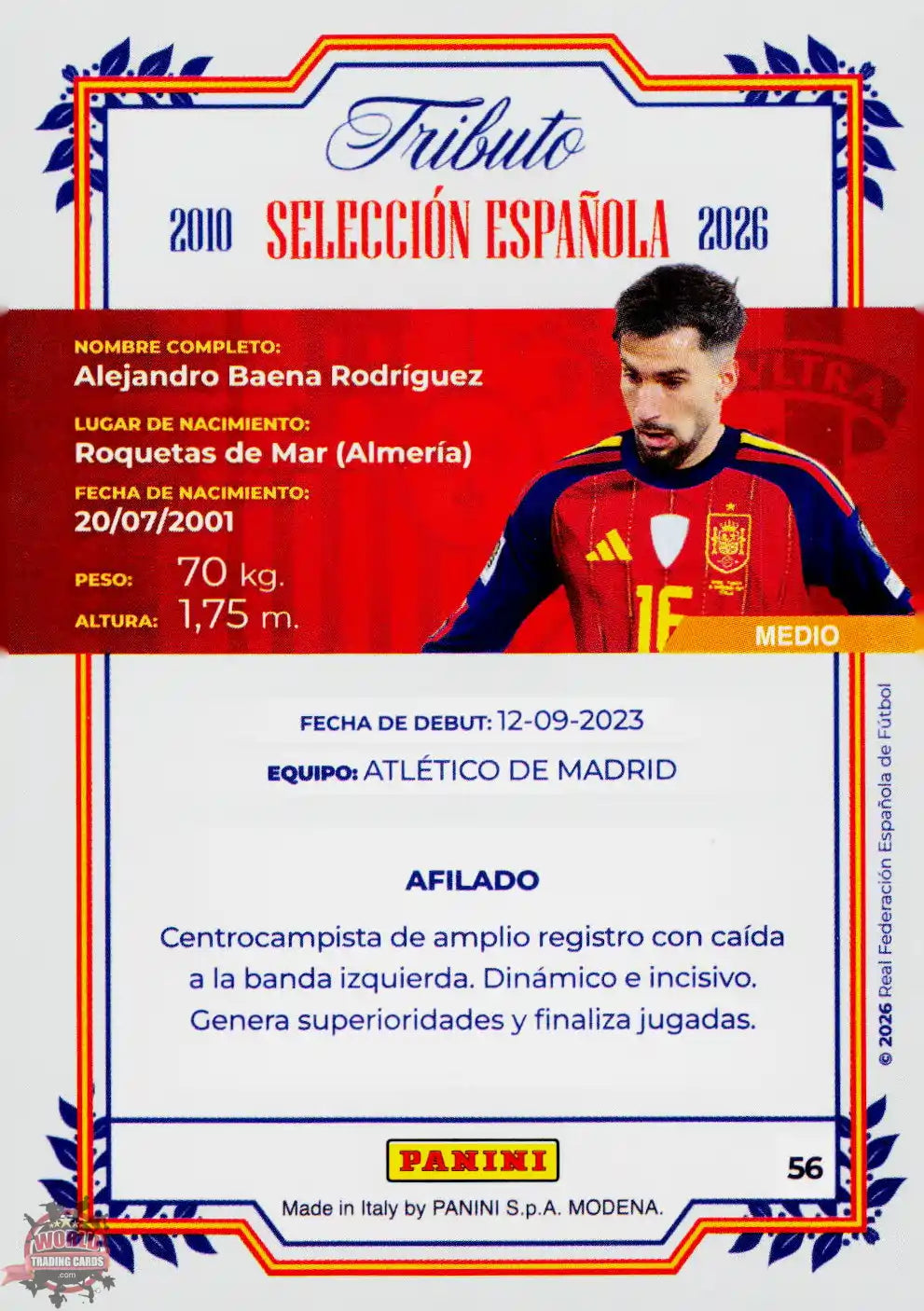 #PTBESP/56 | Panini | Tributo España | Vamos Campeones | 2026 | La Roja 2026 | Alex Baena