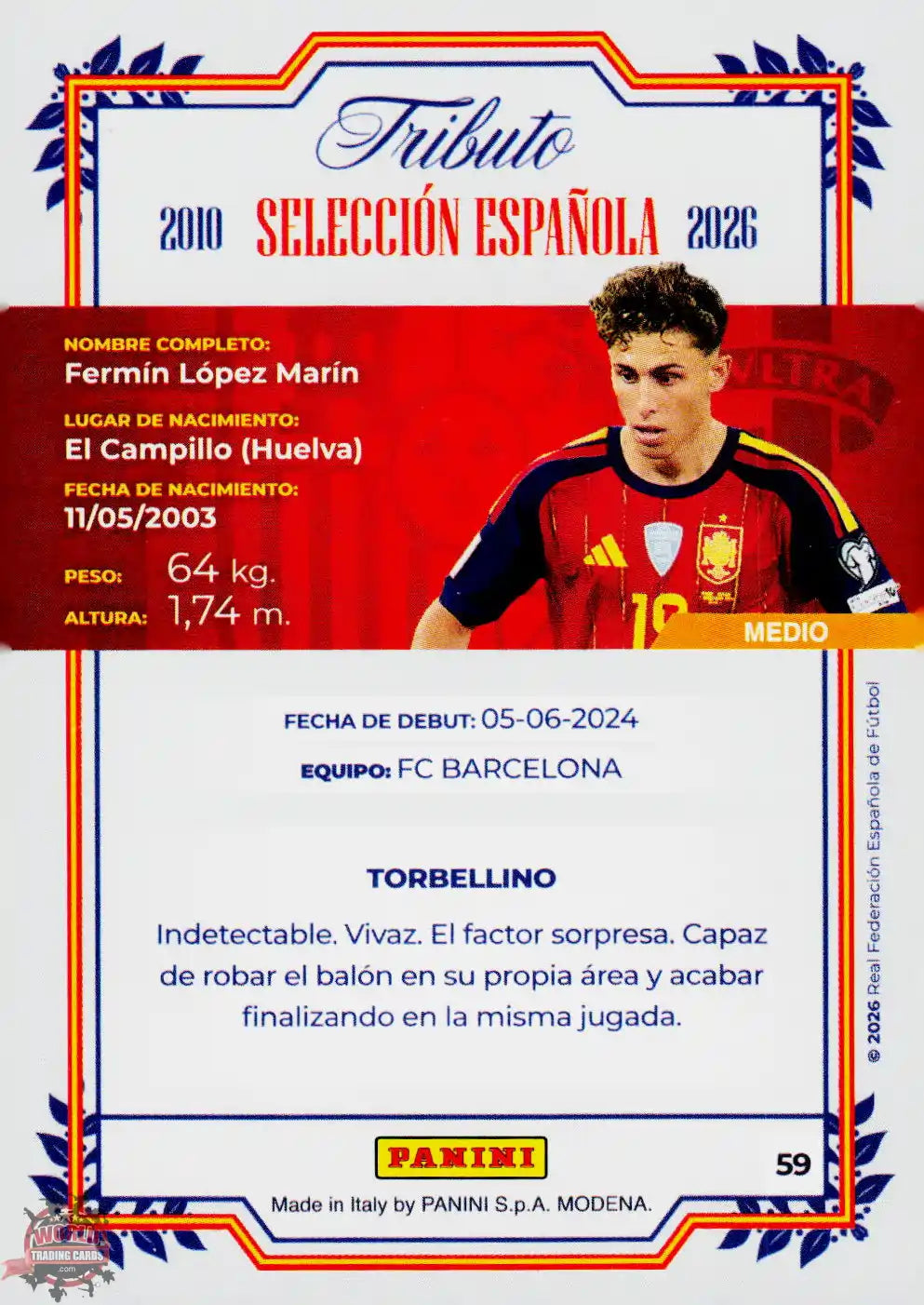 #PTBESP/59 | Panini | Tributo España | Vamos Campeones | 2026 | La Roja 2026 | Fermin