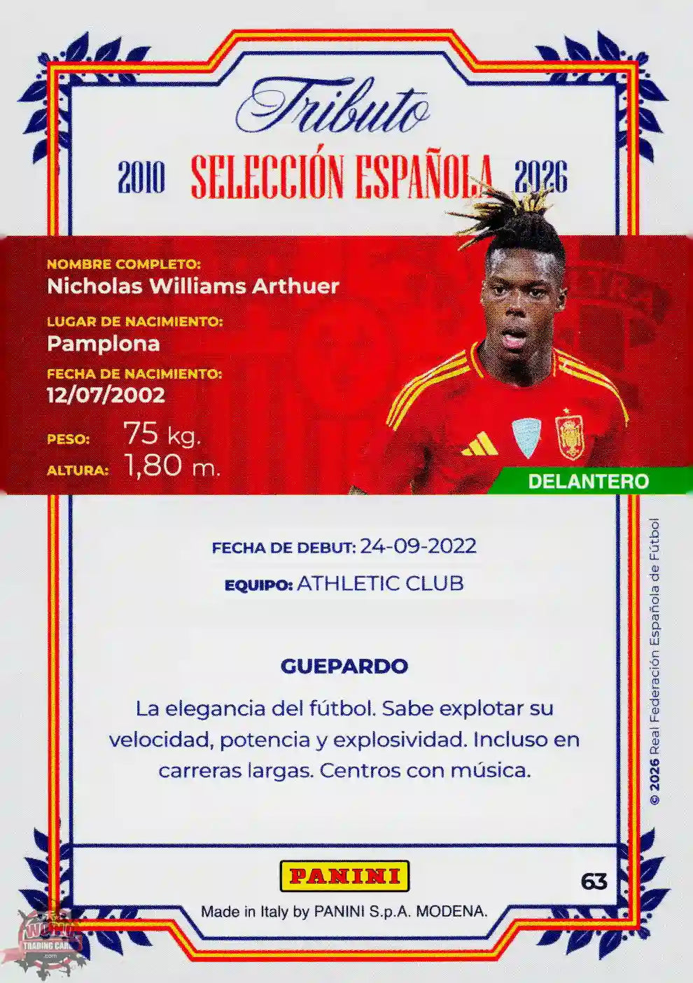 #PTBESP/63 | Panini | Tributo España | Vamos Campeones | 2026 | La Roja 2026 | Nico Williams