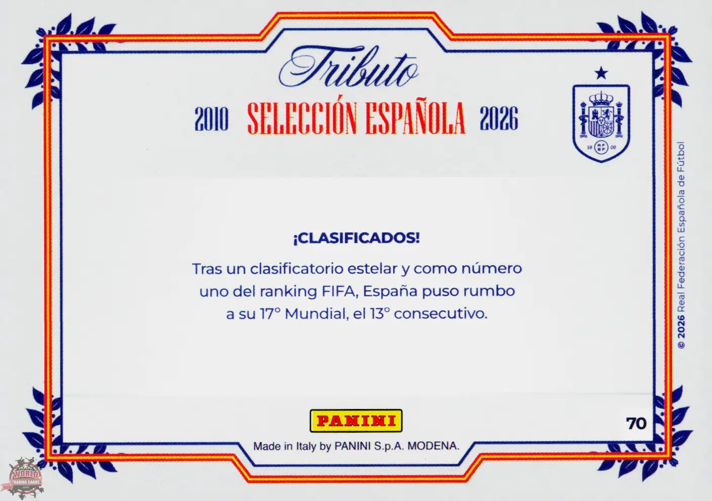 #PTBESP/70 | Panini | Tributo España | Vamos Campeones | 2026 | La Roja 2026 | Clasificados