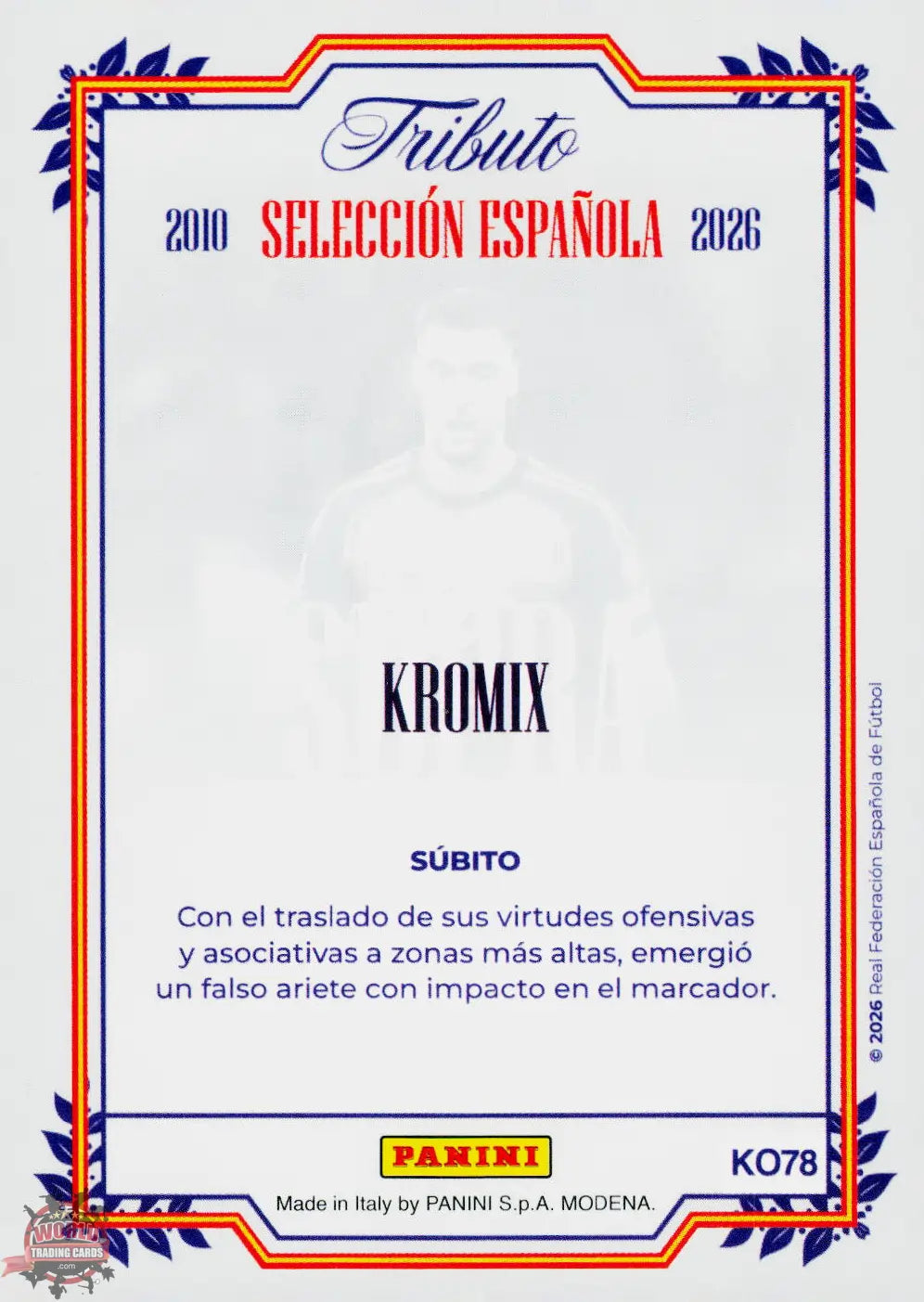 #PTBESP/KO78 | Panini | Tributo España | Vamos Campeones | 2026 | PARALLELS SUPRA KROMIX GOLD | Merino
