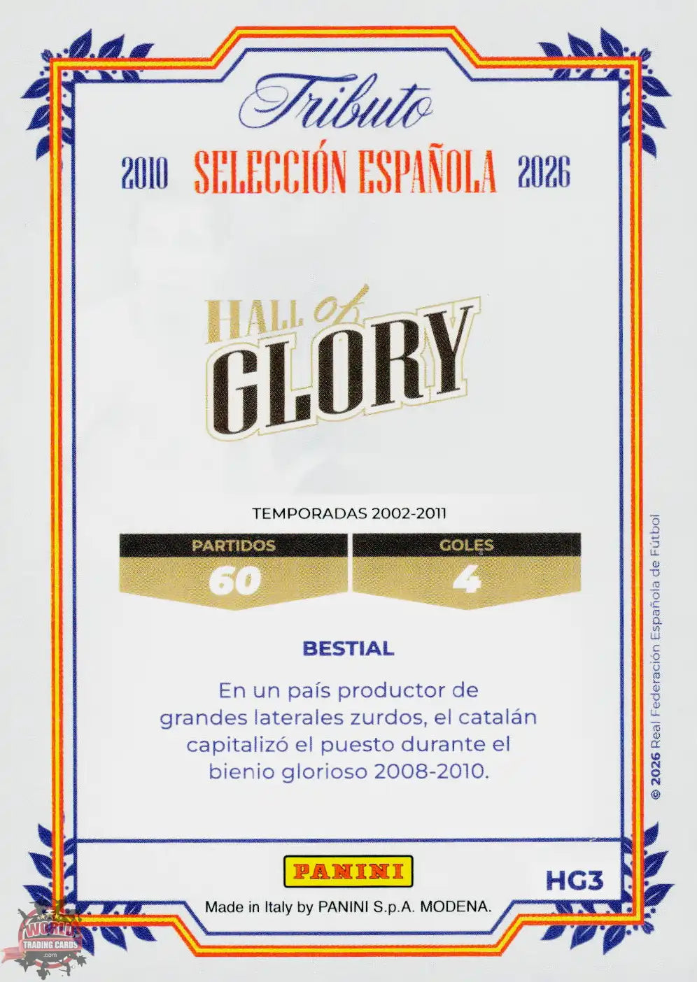 #PTBESP/HG03 | Panini | Tributo España | Vamos Campeones | 2026 | HALL OF GLORY | Capdevila