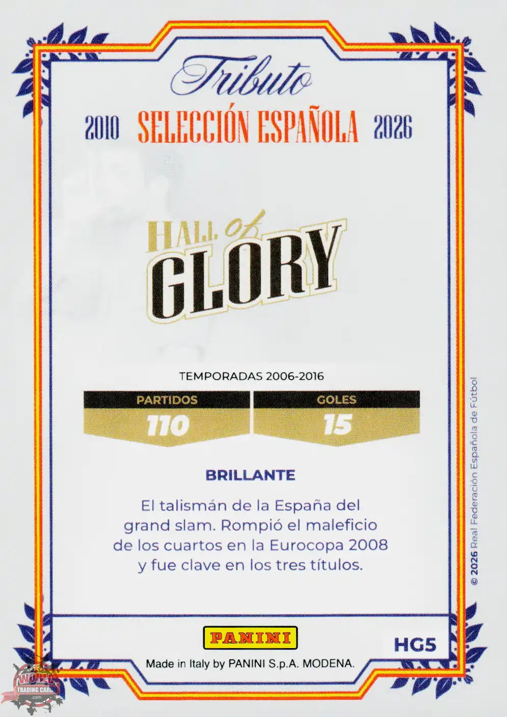 #PTBESP/HG05 | Panini | Tributo España | Vamos Campeones | 2026 | HALL OF GLORY | Cesc Fabregas