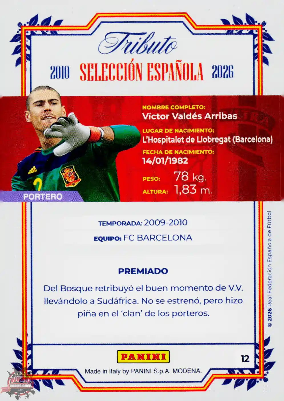 #PTBESP/12 | Panini | Tributo España | Vamos Campeones | 2026 | Sudafrica 2010 | Victor Valdes