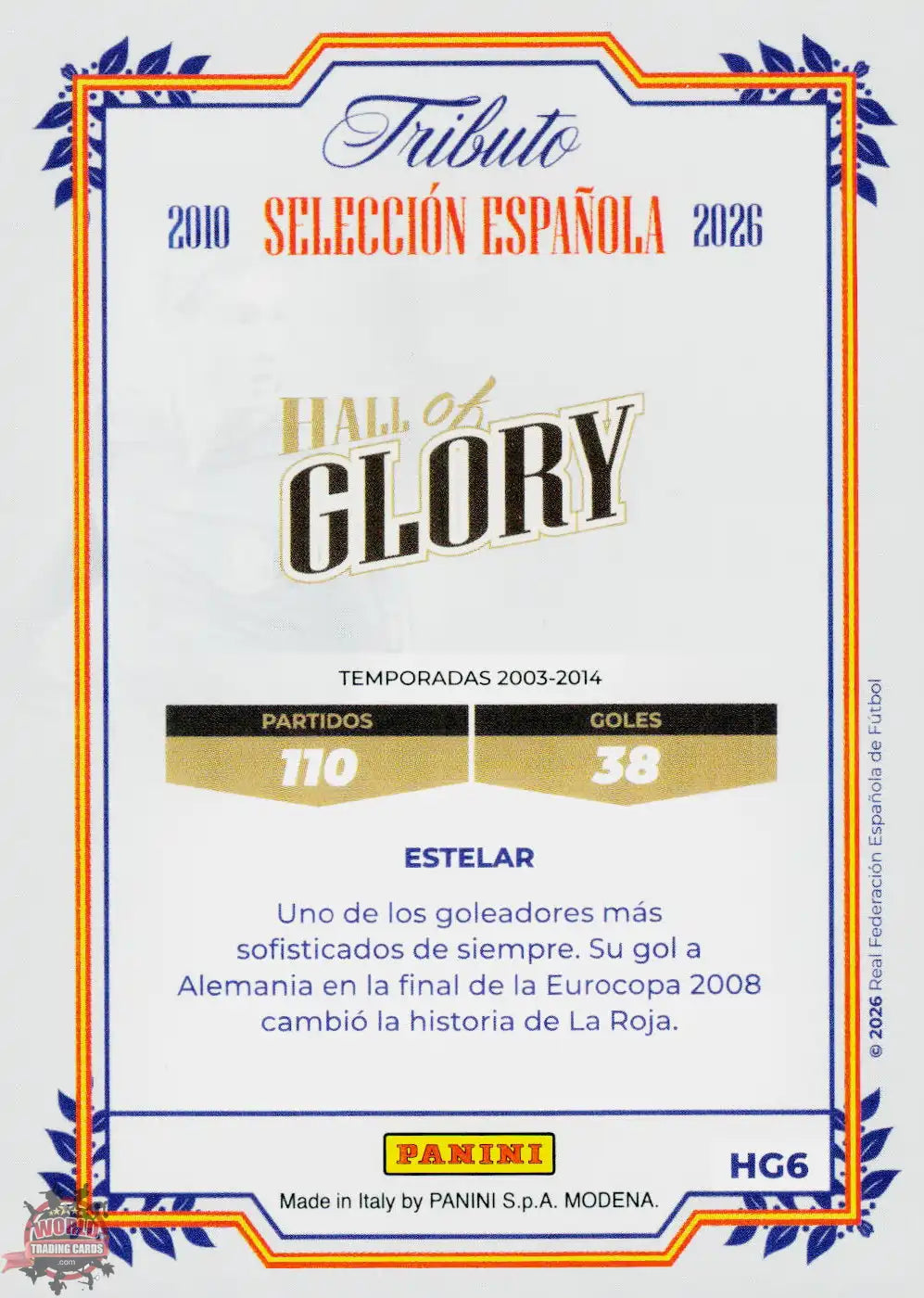 #PTBESP/HG06 | Panini | Tributo España | Vamos Campeones | 2026 | HALL OF GLORY | Fernando Torres