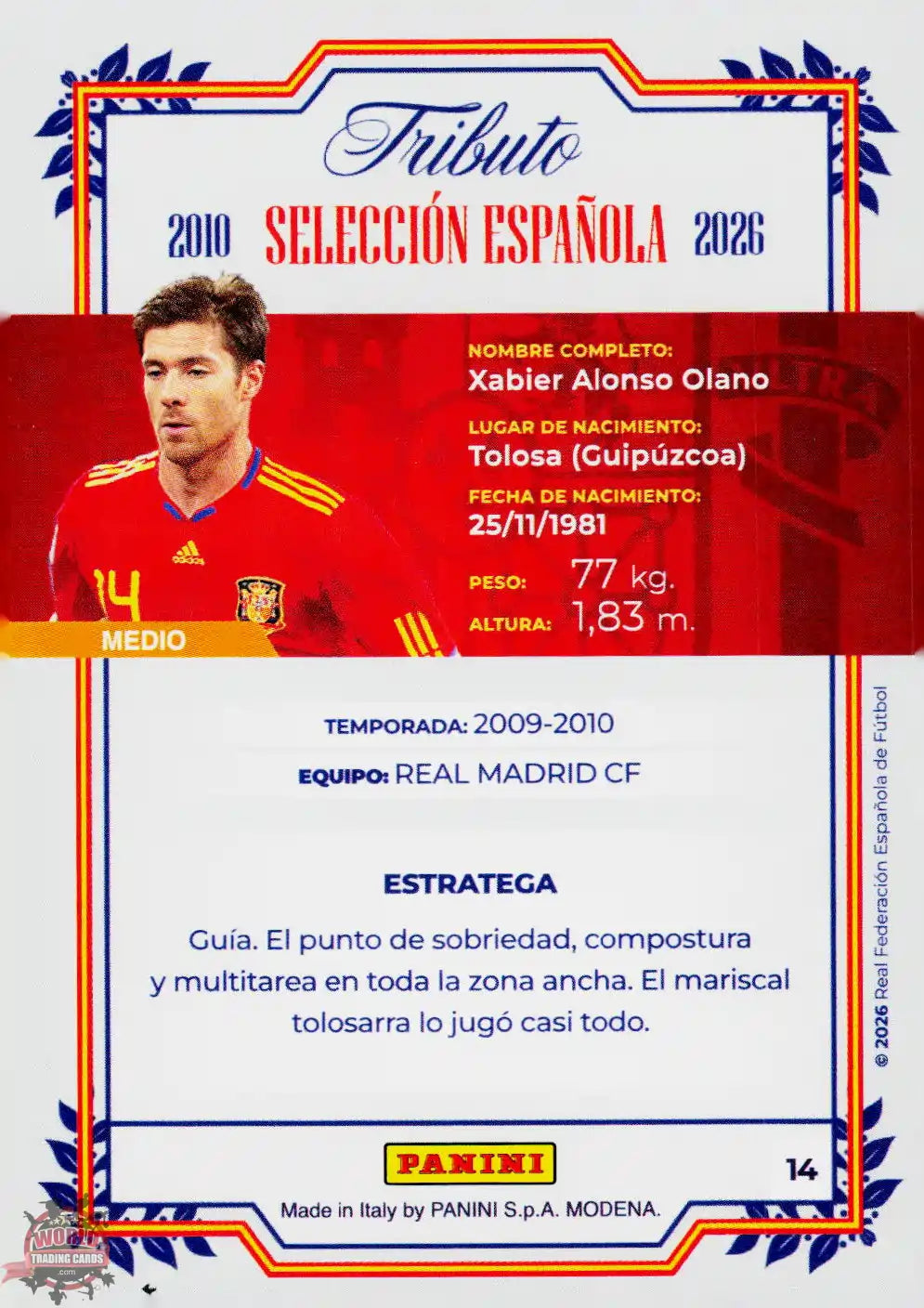 #PTBESP/14 | Panini | Tributo España | Vamos Campeones | 2026 | Sudafrica 2010 | Xavi Alonso