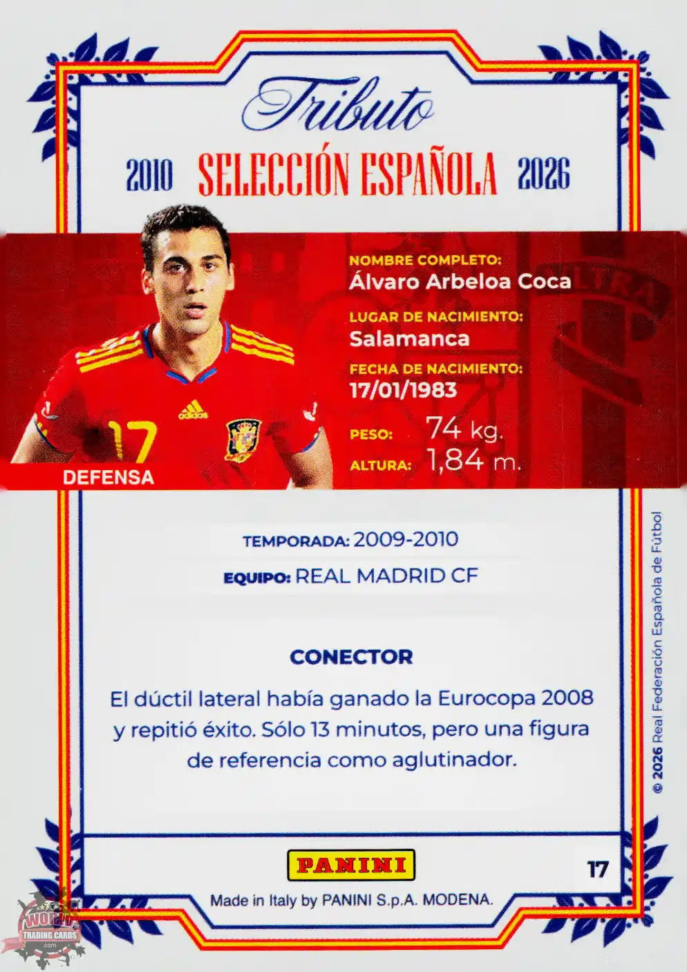 #PTBESP/17 | Panini | Tributo España | Vamos Campeones | 2026 | Sudafrica 2010 | Arbeloa