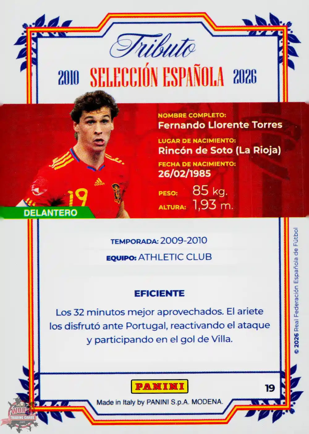 #PTBESP/19 | Panini | Tributo España | Vamos Campeones | 2026 | Sudafrica 2010 | Llorente