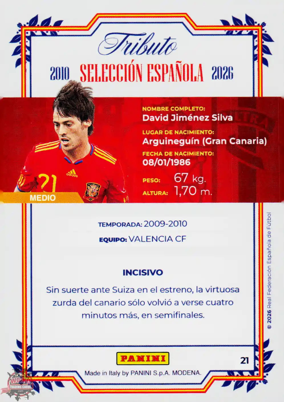 #PTBESP/21 | Panini | Tributo España | Vamos Campeones | 2026 | Sudafrica 2010 | David Silva