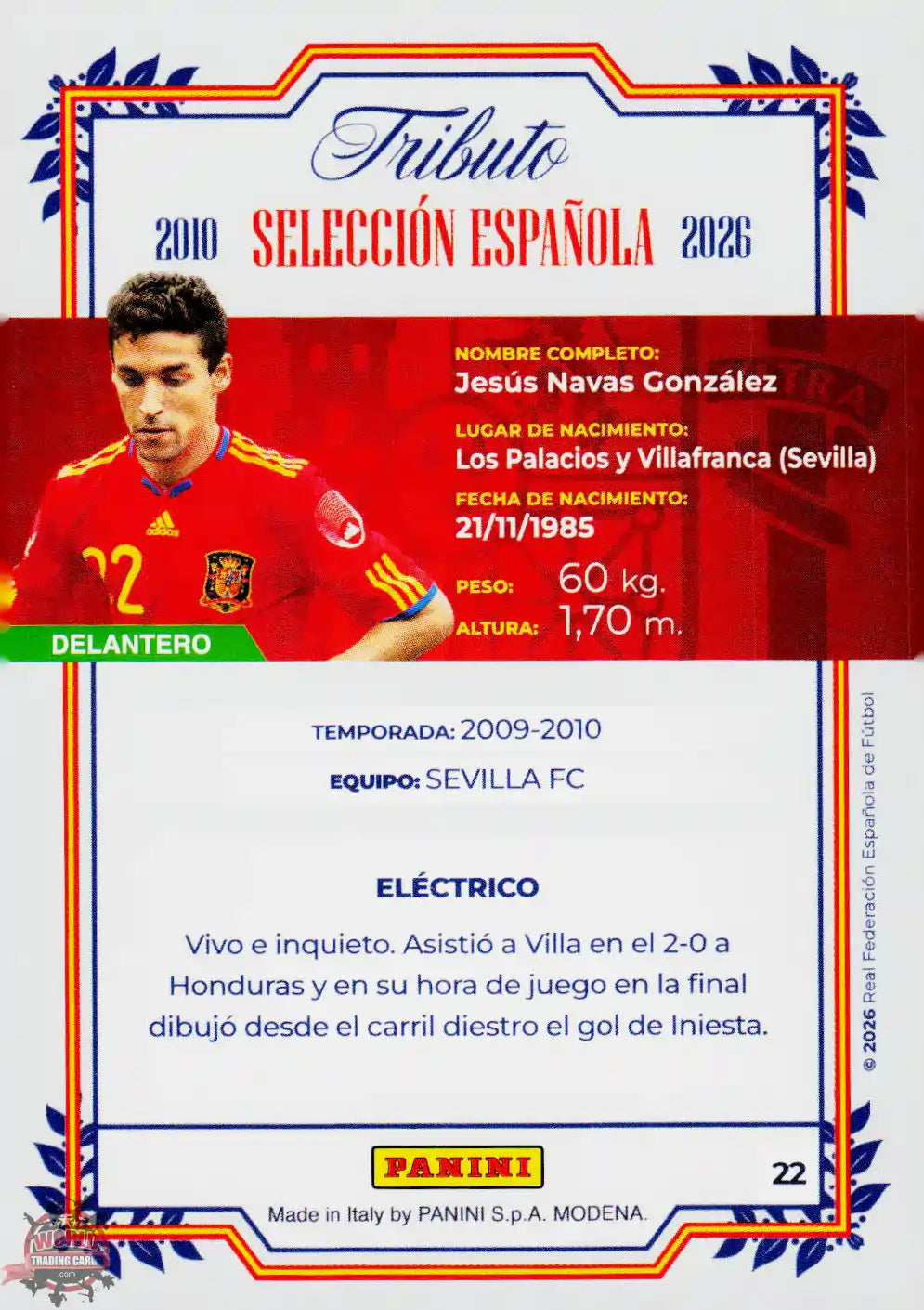 #PTBESP/22 | Panini | Tributo España | Vamos Campeones | 2026 | Sudafrica 2010 | Jesus Navas