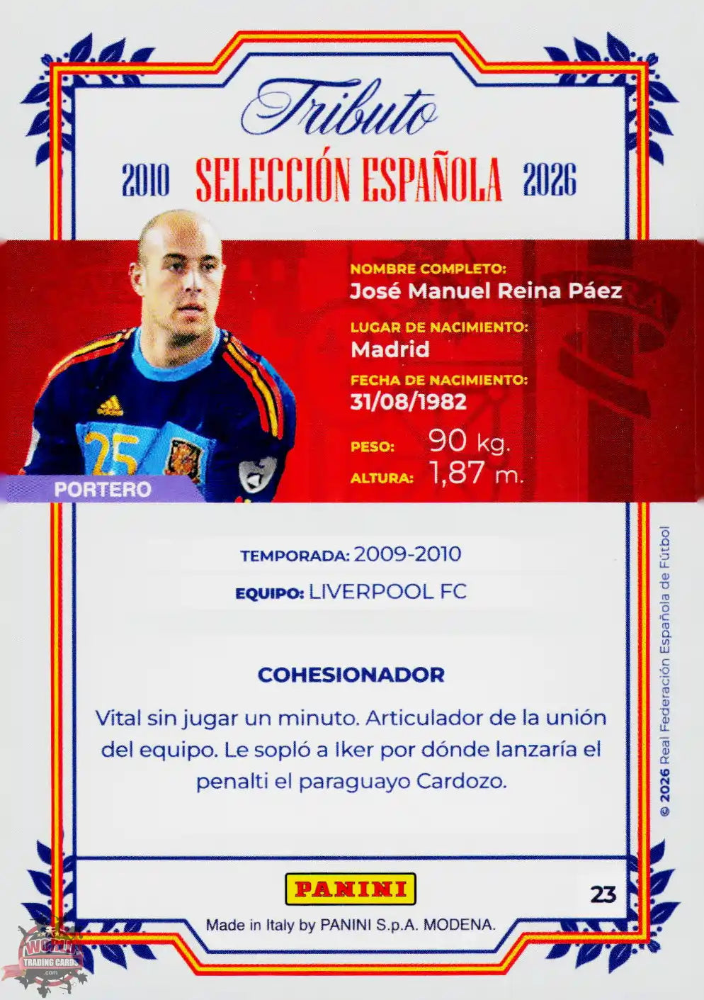 #PTBESP/23 | Panini | Tributo España | Vamos Campeones | 2026 | Sudafrica 2010 | Reina