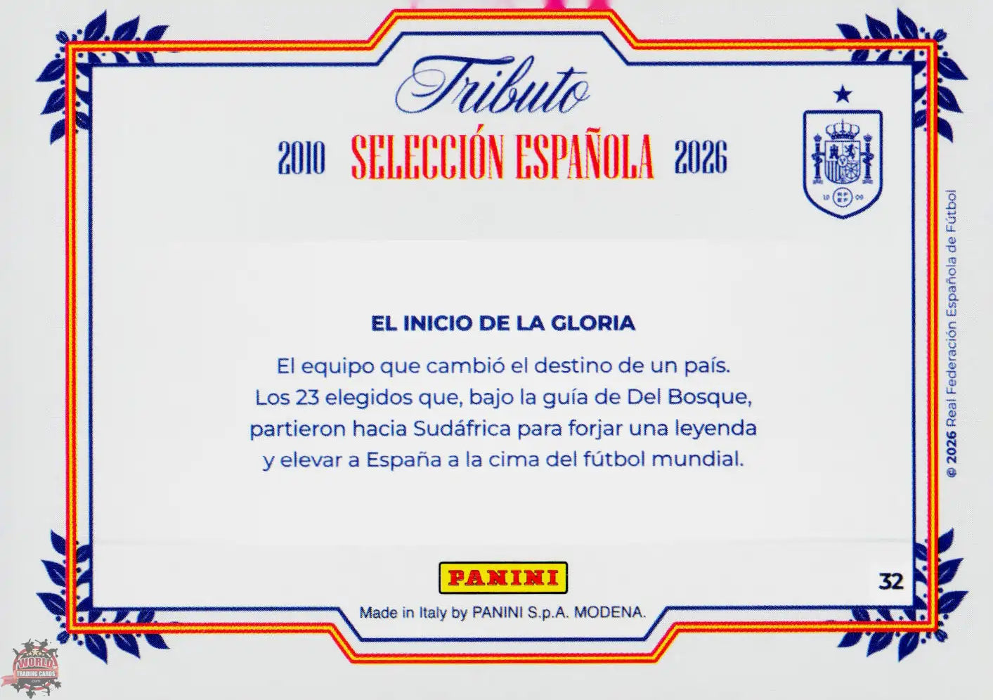 #PTBESP/32 | Panini | Tributo España | Vamos Campeones | 2026 | Sudafrica 2010 | El Inicio de la Gloria