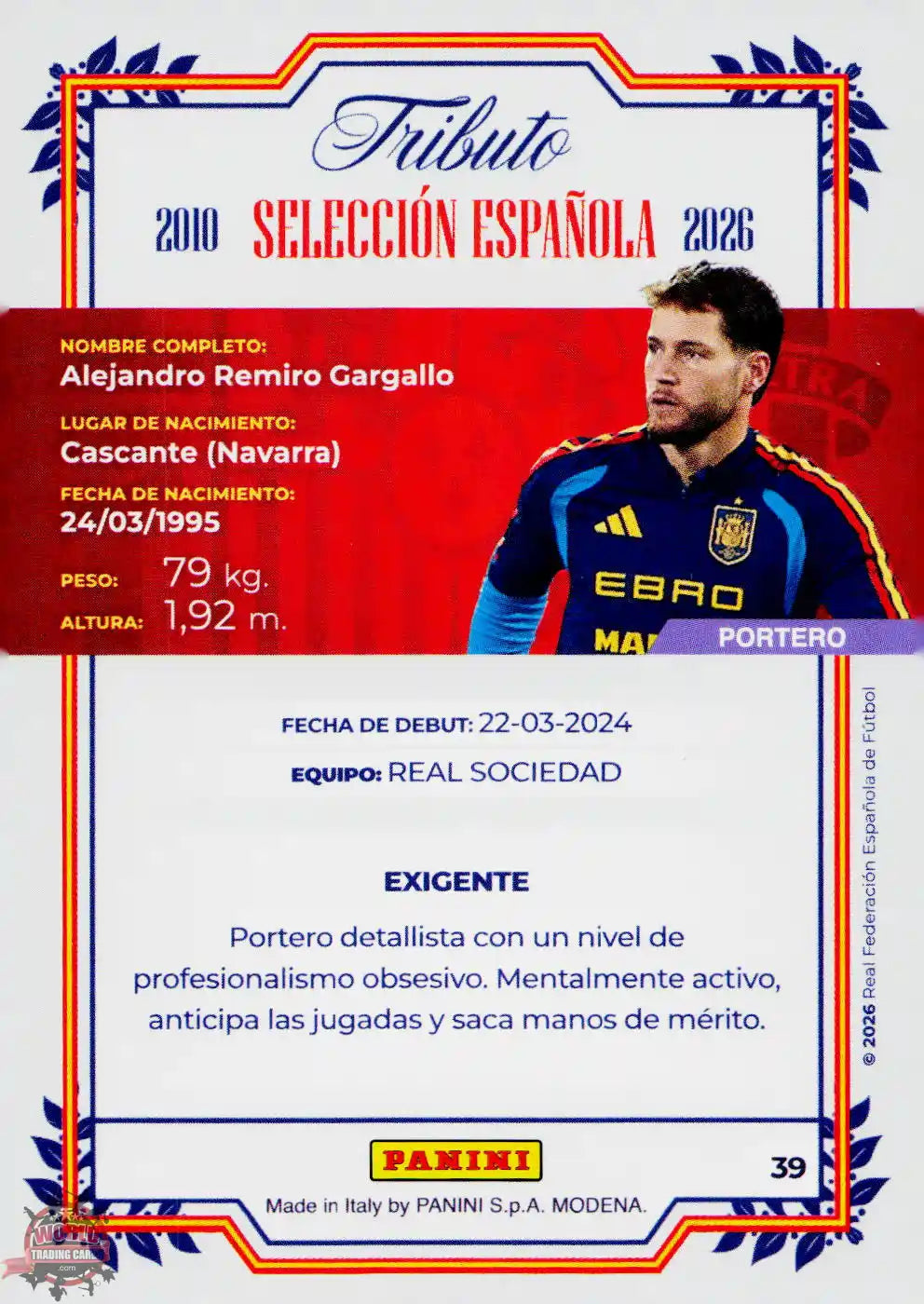 #PTBESP/39 | Panini | Tributo España | Vamos Campeones | 2026 | La Roja 2026 | Remiro