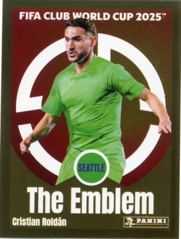 Panini Club World Cup 2025 #116 - Cristian Roldán - The Emblem (Seattle Sounders FC)