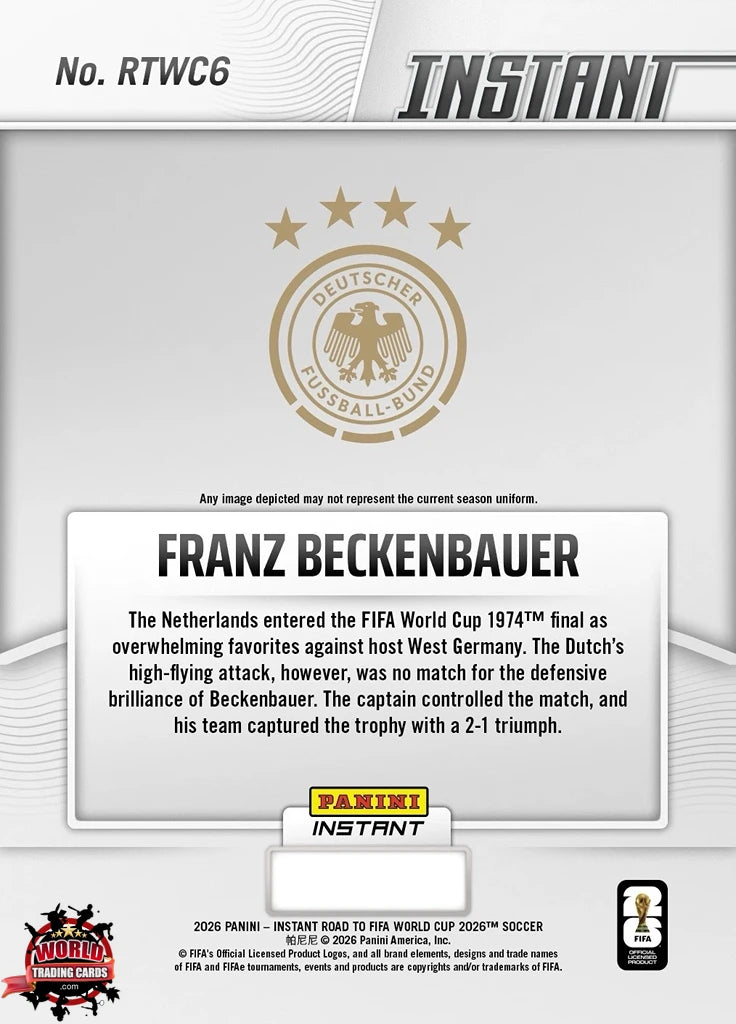 RTWC006 | Panini | Road to FIFA World Cup | 2026 | PANINI INSTANT | Beckenbauer | Base | Exclusive USA | Limited Editions | PREORDEN