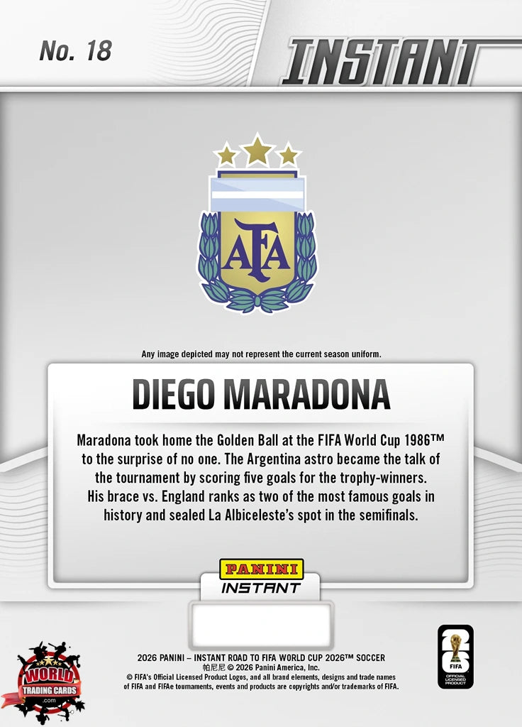 RTWC018 | Panini | Road to FIFA World Cup | 2026 | PANINI INSTANT | Diego Armando Maradona | Base | Exclusive USA | Limited Editions | PREORDEN