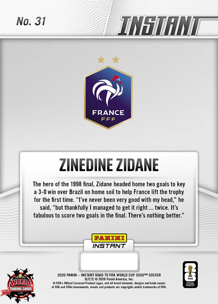 RTWC031 | Panini | Road to FIFA World Cup | 2026 | PANINI INSTANT | Zidane | Base | Exclusive USA | Limited Editions | PREORDEN