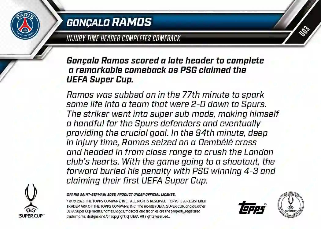 Topps Now - UEFA Champions League 2025-26 - Gonçalo Ramos - PSG - Card #003