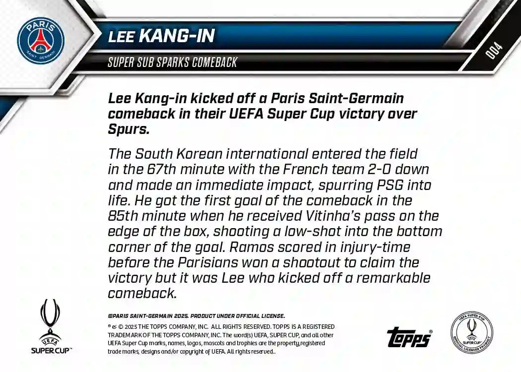 Topps Now - UEFA Champions League 2025-26 - Lee Kang-In - PSG - Card #004