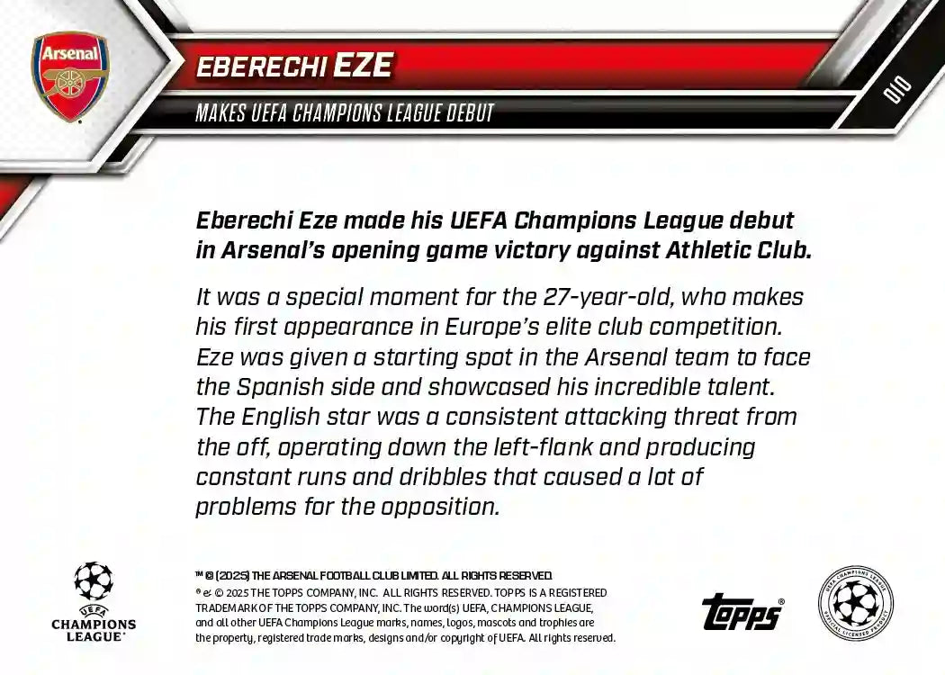 Topps Now - UEFA Champions League 2025-26 - Eberechi Eze - Card #010