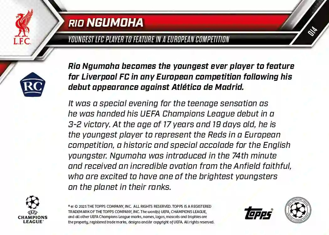 Topps Now - UEFA Champions League 2025-26 - Rio Ngumoha - Rookie RC - Card #014