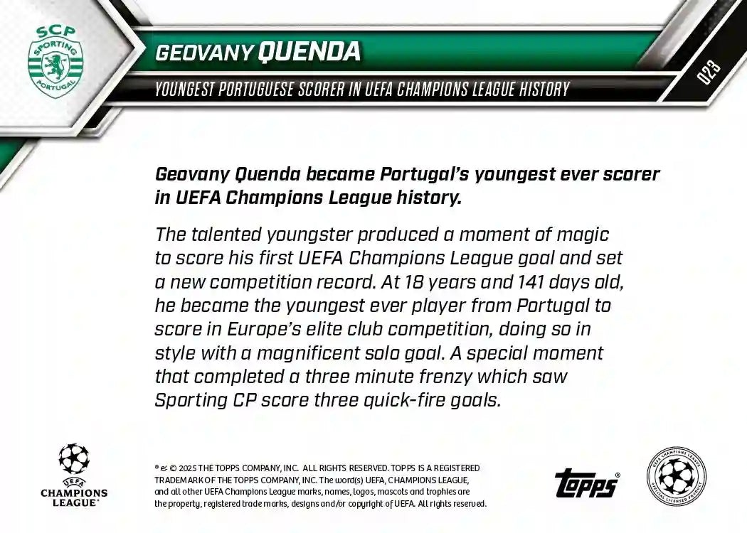Topps Now - UEFA Champions League 2025-26 - Geovany Quenda - Card #023