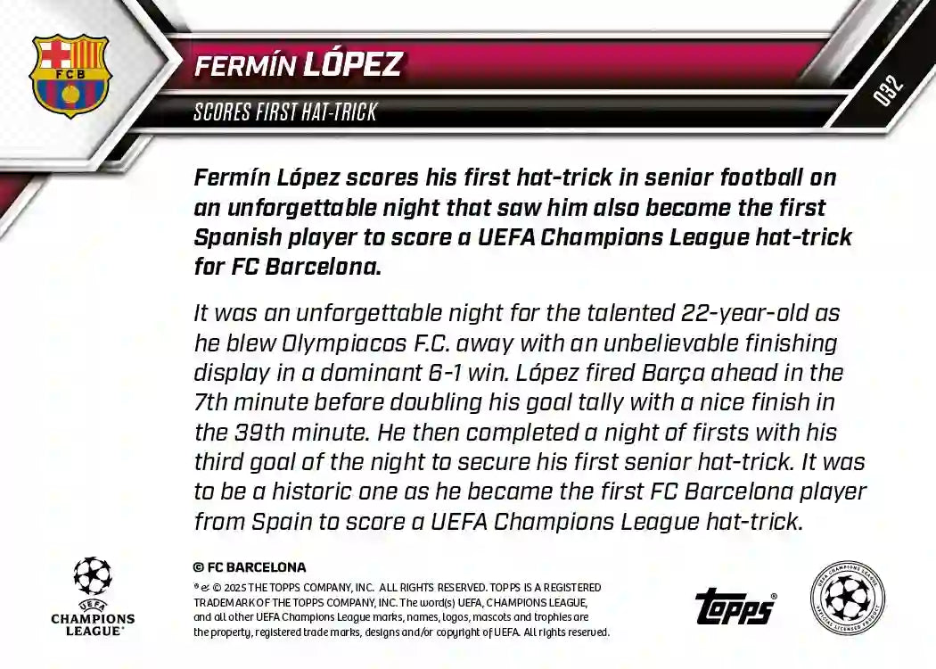 Fermín López - 2025-26 UCL Topps NOW - Card 32 - World Trading Cards - OFERTA HASTA EL 04/11/2025