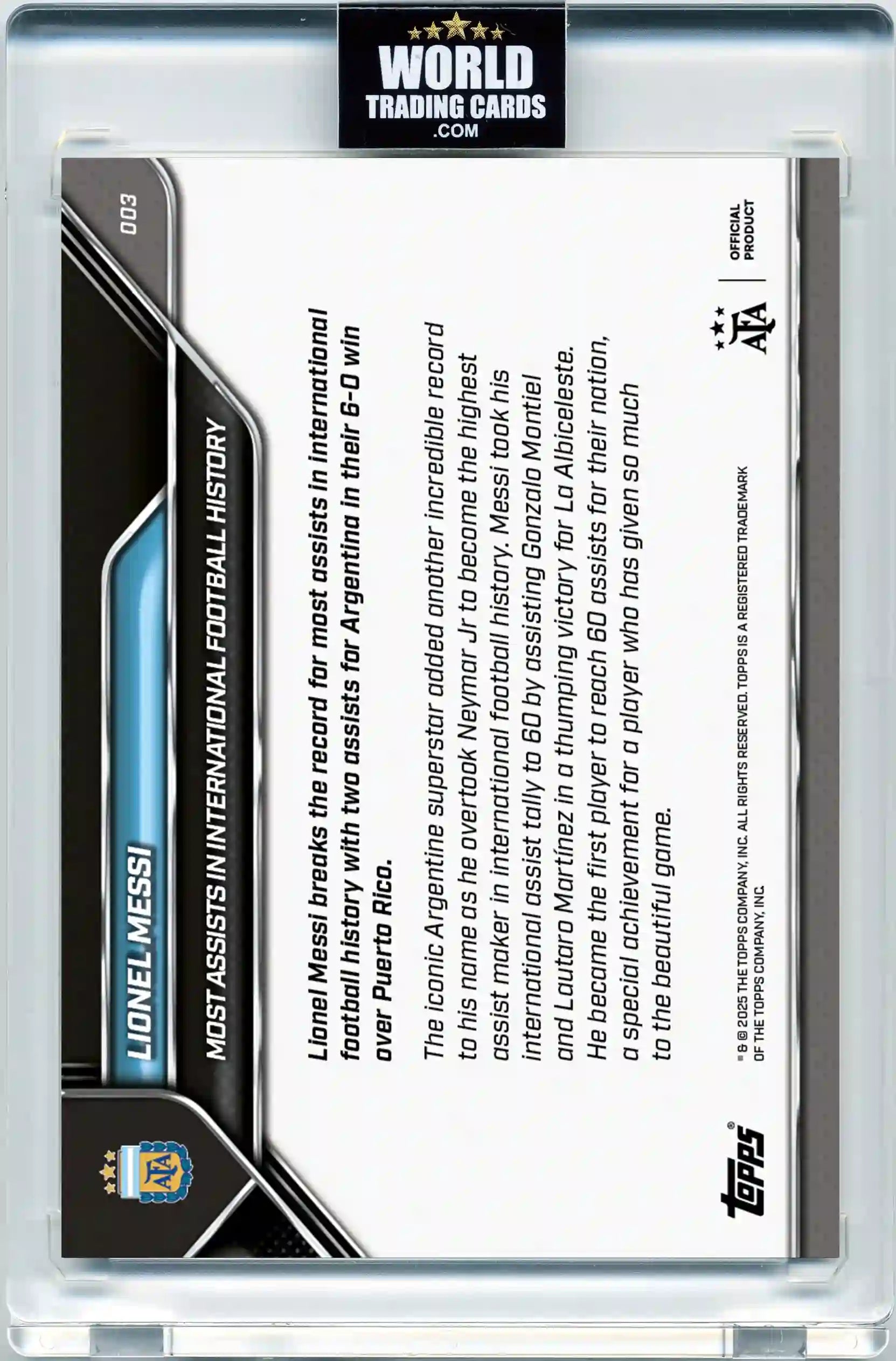 Lionel Messi - 2024-25 Argentina Topps NOW - Card 003 - Pristine 10 - WTC - OFERTA HASTA EL 28/10/2025