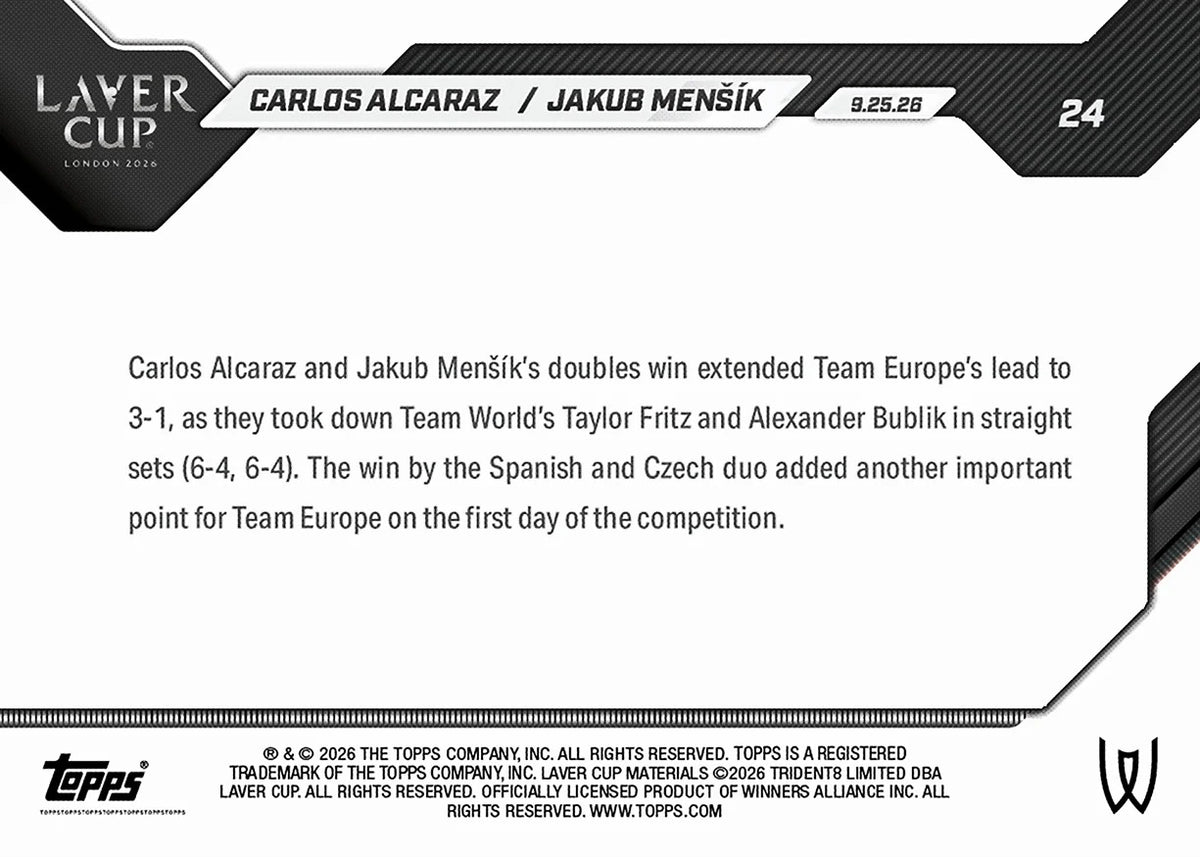 2026 | Topps | Now | Tennis | #024 | Carlos Alcaraz / Jabub Mensik | Base