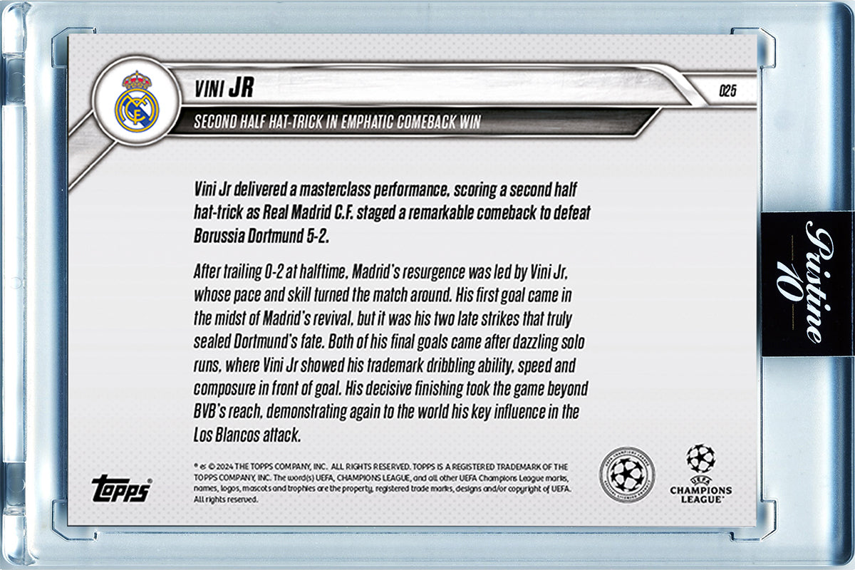 Vinicius Jr. - 2024 - Topps Now UCL - Real Madrid - HAT-TRICK - #025 - World Trading Cards - Football Card - Pristine 10 Stickers