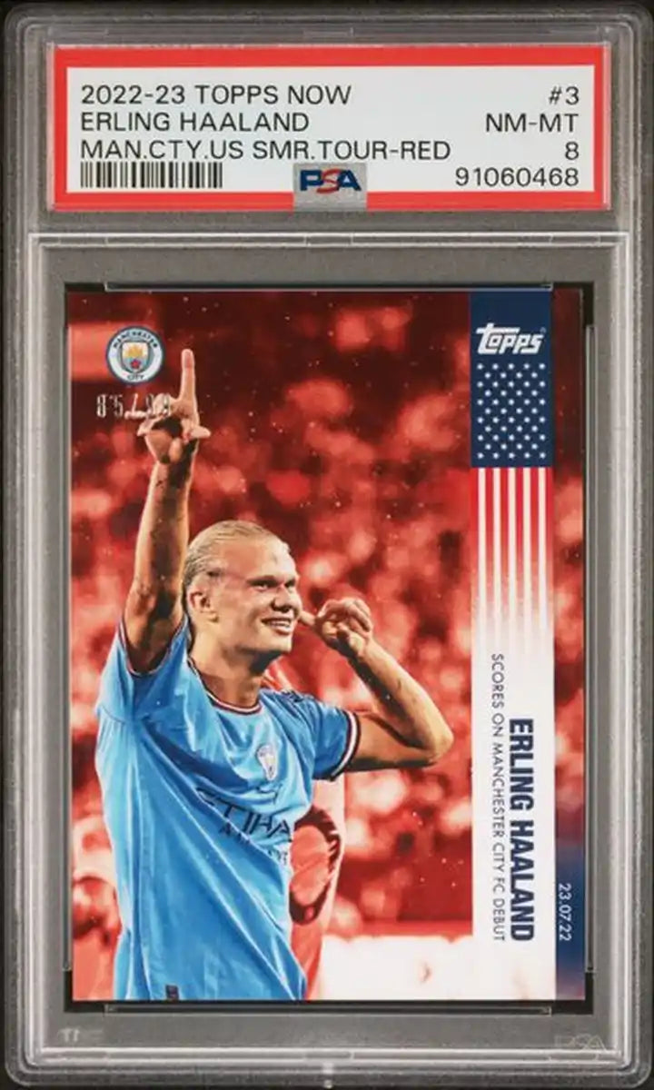 Erling Haaland - 2022-23 - Topps Now - TOUR USA  #003 - RED 85/99 - PSA 8 - World Trading Cards