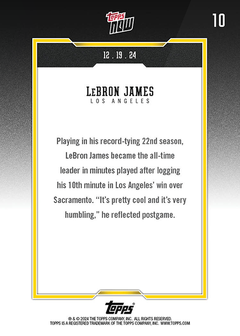 Lebron James - 2024 - Topps Now Basketball - 57471 point - #010 - World Trading Cards