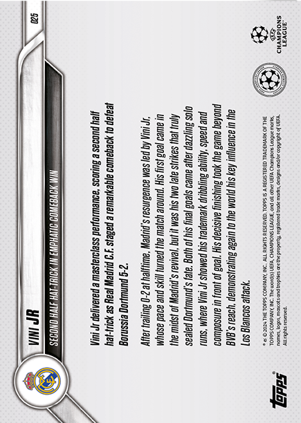 Vinicius Jr. - 2024 - Topps Now UCL - Real Madrid - HAT-TRICK - #025 - World Trading Cards