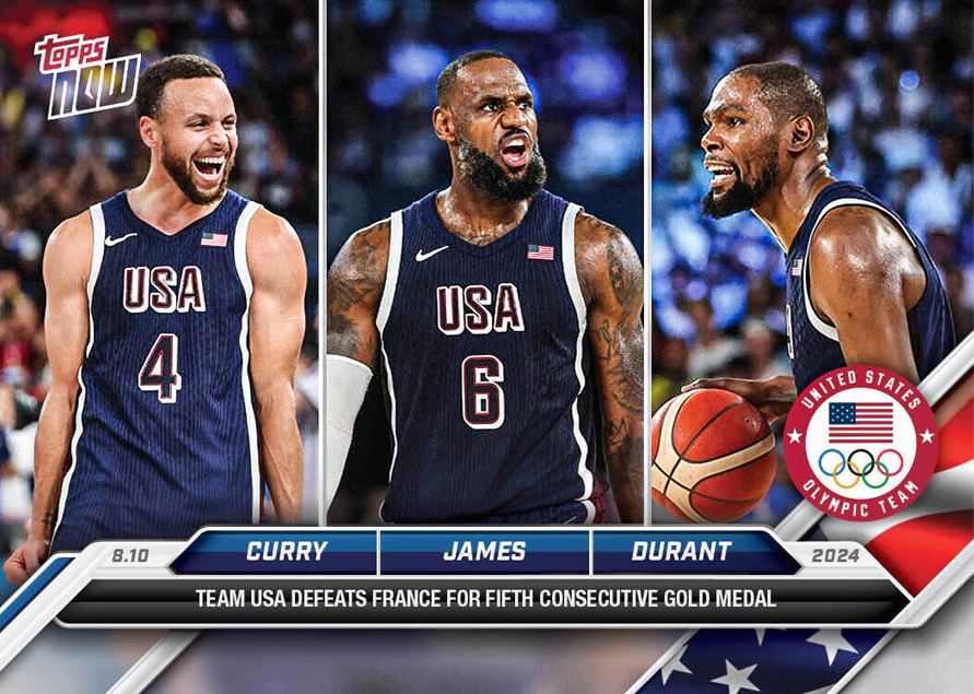 Lebron James / Steph Curry / Kevin Duran - 2024 - Topps Now Olympic Game Paris - Team USA Gold Medal - #026 - World Trading Cards