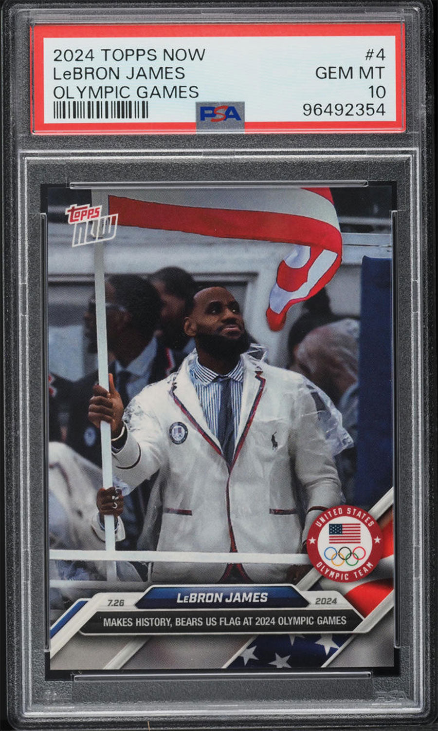 lebron james graded cards 2024 Topps Now Olympic Games LeBron James #004 – Standard Bearer, Graded PSA 10