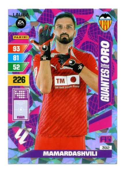 Cromo Trading Card Fútbol-Mamardashvili-Valencia-Panini Adrenalyn XL 2023-2024-#392-Guantes-de-Oro
