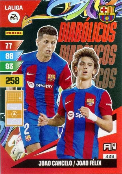 Cromo Trading Card Fútbol-Joao-Cancelo-Joao-Felix-Barcelona-Panini Adrenalyn XL 2023-2024-#439-Diabolicos