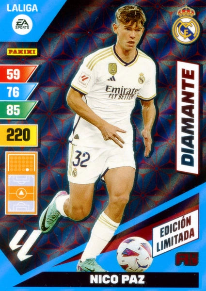 Cromo Trading Card Fútbol-Nico Paz-Real Madrid-Panini Adrenalyn XL 2023-2024--Diamante