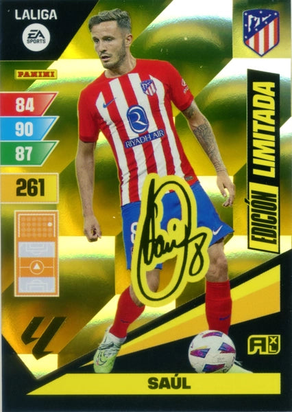 Cromo Trading Card Fútbol-Saul-Firma Serigrafiada-Atletico de Madrid-Panini Adrenalyn XL 2023-2024--Edicion-Limitada