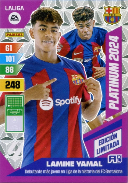 Cromo Trading Card Fútbol-Lamine Yamal-Platinum-2025-Barcelona-Panini Adrenalyn XL 2023-2024--Edicion-Limitada