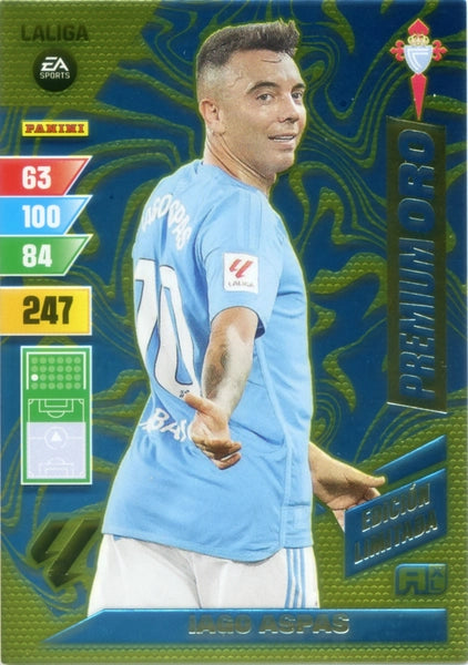 Cromo Trading Card Fútbol-Iago Aspas-Premium Oro-Celta-Panini Adrenalyn XL 2023-2024--Edicion-Limitada