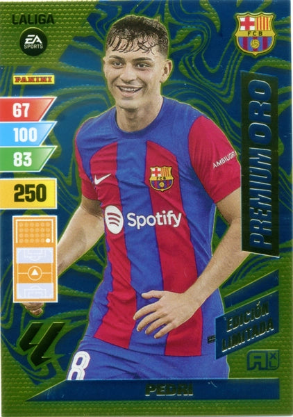 Cromo Trading Card Fútbol-Pedri-Premium Oro-Barcelona-Panini Adrenalyn XL 2023-2024--Edicion-Limitada